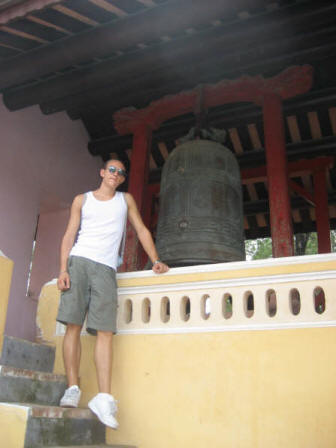 Me with a big bell, perfume pagoda, Vietnam